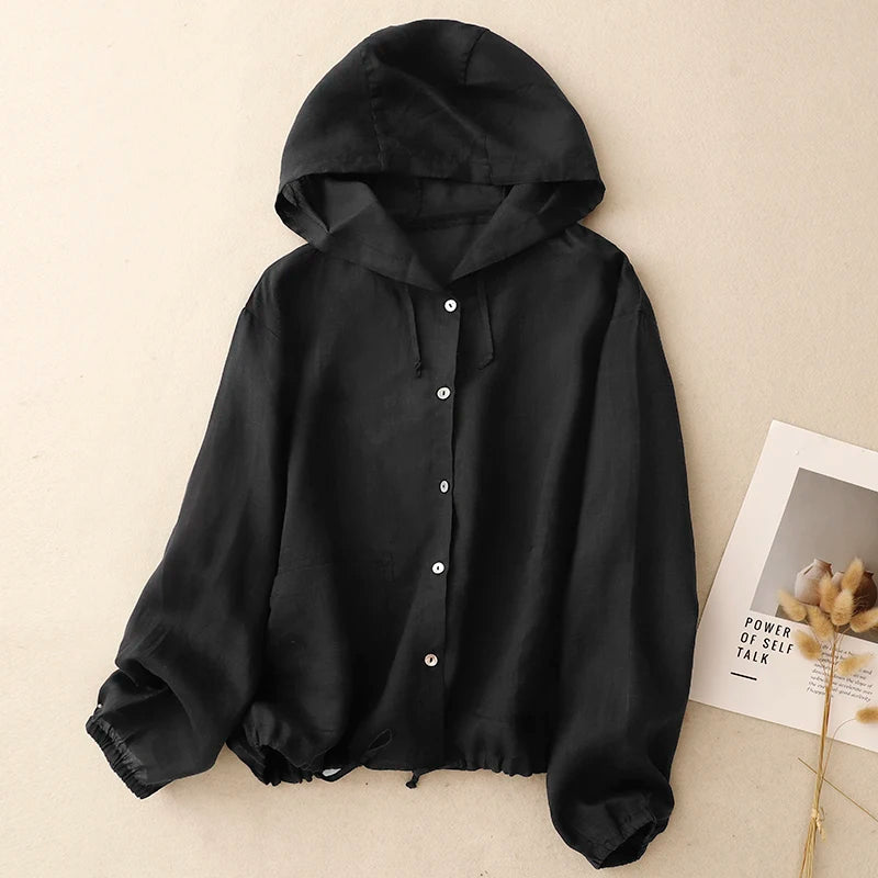 Blusa Capuz de algodão e linho