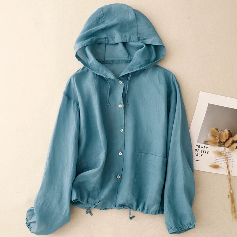 Blusa Capuz  de algodão e linho