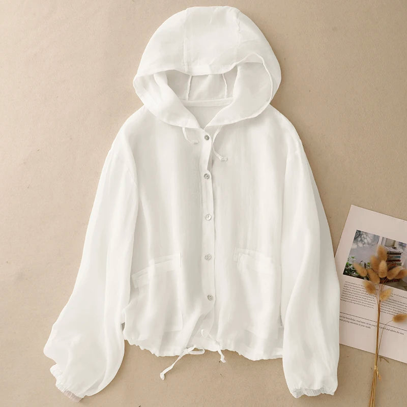 Blusa Capuz  de algodão e linho