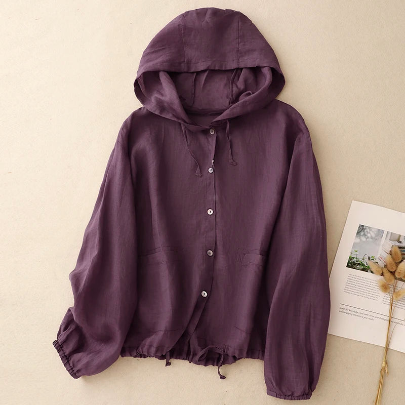 Blusa Capuz  de algodão e linho